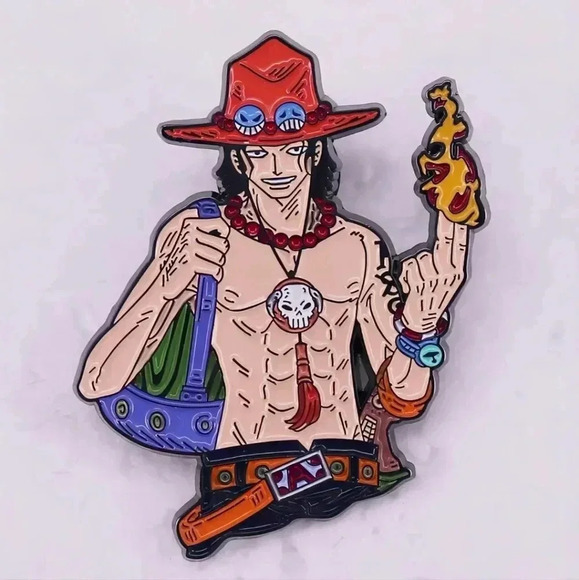 Fire skull hat brand new one piece Luffy manga pins enamel brooch pin accessorie - Picture 1 of 5